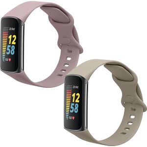 kwmobile 2x armband geschikt voor Fitbit Charge 6 / Charge 5 - Bandjes voor fitnesstracker in grijs / lavendel