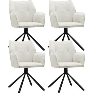 Parexio® - Enzo Eetkamerstoelen - Set van 4 - Licht Beige - Linnen Stof - Luxe Gestoffeerde Zitting - Industrieel Design - Metalen Poten - Stoel