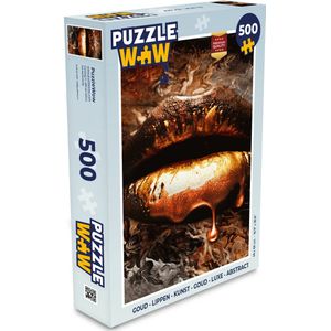 Puzzel Goud - Lippen - Kunst - Goud - Luxe - Abstract - Legpuzzel - Puzzel 500 stukjes