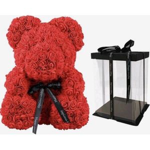 Omidbikes Rozen Teddy Beer Rood 25 cm in Luxe Geschenkdoos - Rose Bear - Rose Teddy - Liefde