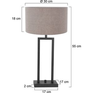 Tafellamp Stang met linnen kap | 1 lichts | zwart / beige | metaal / stof / linnen | Ø 30 cm | 55 cm hoog | dimbaar | modern / sfeervol design