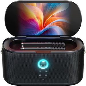Slimme karaokemachine met 101 inch scherm - songtekstweergave - draadloze microfoons - draagbaar Bluetooth-luidspreker-PA-systeem met opladen