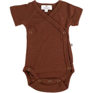 Wollen Overslagromper korte mouw – Merinowol - Chocolate Fondant- 62 - 3 tot 6 maanden