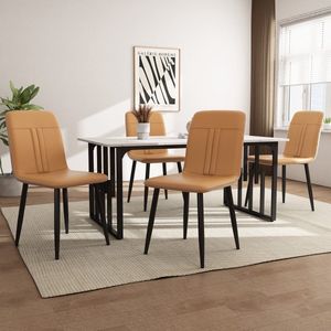 Sweiko Eetkamerstoel (4-pcs), 4-set gestoffeerde stoel ontwerp stoel met rugleuning, PU faux lederen zetel, metalen frame, rug streepnaden, bruin