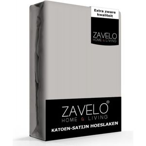 Zavelo Hoeslaken Katoen Satijn Grijs - Lits-jumeaux (180x220 cm) - Soepel & Zijdezacht - 100% Katoensatijn