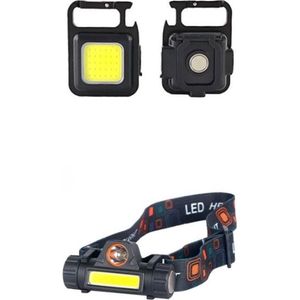 Set van 2 lamp - LED Zaklamp - 5w - 6000K - Helder wit - Oplaadbaar - LED Hoofdlamp - 1W COB + 1W SMD - 6000K - Helder wit - Oplaadbaar