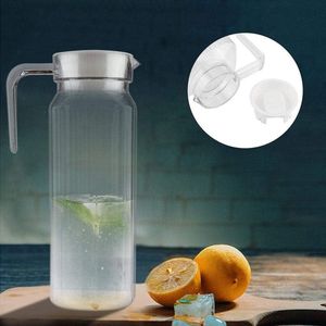 Geribbelde Gestreepte Acryl Pitcher met Deksel en Handvat voor Thuis Bar - 1100ml .