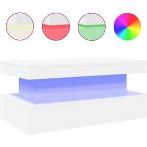 vidaXL Salontafel - LED verlichting - Wit - 90x50x40cm Salontafel - Salontafels - Bijzettafel - Salontafel