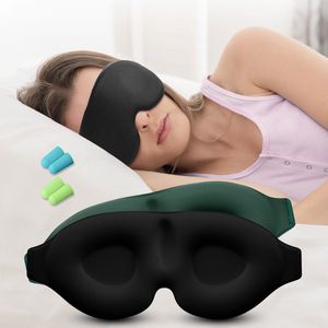 Navaris 2x slaapmasker 3D met oordoppen - Voor vrouwen en mannen - Lichtblokkende slaapmaskers - Voor zijslapers en wimperextensions - Incl. oordopjes