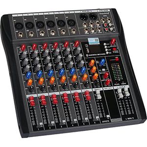 DX6 Professionele Mixer Sound Board Console 6 Kanaals Interface Digitale MP3-ingang 48V Fantoomvoeding Stereo DJ Studio FX Stalen Chassis, Bluetooth, USB Audio Mixer voor PC