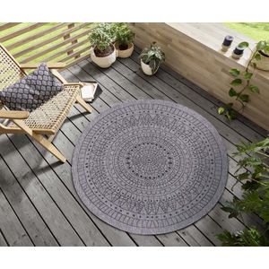 Rond binnen & buiten vloerkleed Porto - zilver/zwart 240 cm rond