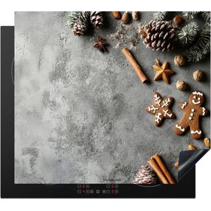KitchenYeah® Inductie beschermer 59x51 cm - Winter - Kerst - Beton print - Dennenappels - Kookplaataccessoires - Afdekplaat voor kookplaat - Inductiebeschermer - Inductiemat - Inductieplaat mat - Keuken decoratie