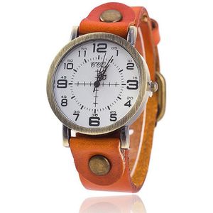 Hidzo Horloge Tijdloos - Ø 35 mm - Oranje - Kunstleer