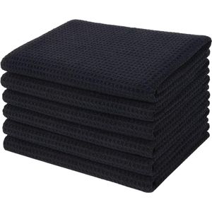 6 Pack Drooghanddoeken - Microvezel Wafel Weave - Super Absorberende Schoonmaakhanddoeken - Theedoeken - 40 cm X 56 cm - Zwart