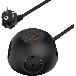 3680-W-16A-stekkerdoos-4-stopcontacten-3-snelle-USB-15m-verlengkabel-zwart-veiligheidssluiting