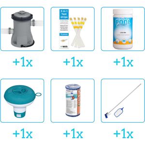 Accessoires voor Bestway Steel Pro Zwembad - 259x170x61 cm - Rechthoekig - Bestway - 56403 - Pomp - Testrips - Chloor - Chloordrijver - Filter - Schoonmaakset