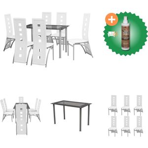 vidaXL Eetkamerset Wit 7-delige - Set tafel en stoelen - Inclusief Houtreiniger en verfrisser
