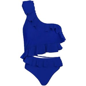 Dilena fashion Badpak-bikini one shoulder ruffel koningsblauw