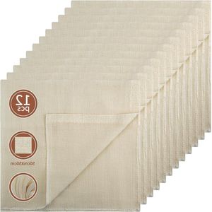 12 stuks Katoenen Kaasdoek 50 x 50cm Biologisch Cheese Cloth Strainer Brood Bakken Passeerdoek Ongebleekt Zeefdoek Bakkerslinnen Herbruikbaar Sieve Neteldoek Filterdoek voor voedselfiltratie notenmelk