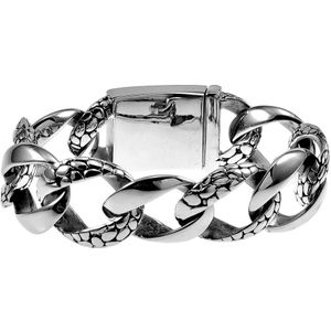 Armband Unisex - Gepolijst RVS - Brede Gourmet Schakelsarmband - Armband met Slangenpatroon