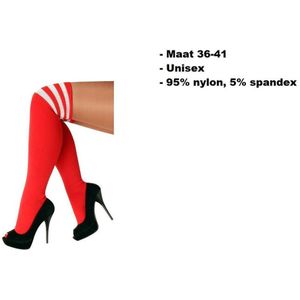 Paar lange sokken rood met witte strepen - maat 36-41 - kniekousen overknee kousen sportsokken cheerleader carnaval voetbal hockey unisex festival
