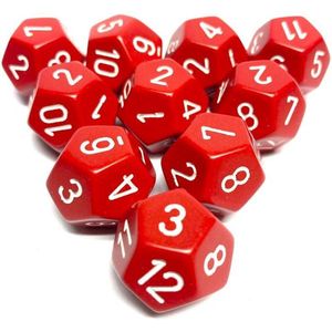 Diceshop 12-kantige dobbelsteen (SET van 10 STUKS) D12 Rood | Wit