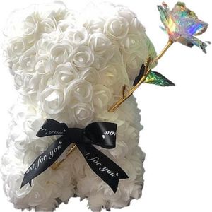 Foam Beer - witte rozen Teddy beer - bloemen beer - bloemen Teddy beer - moederdag  cadeau - verjaardag - Kado