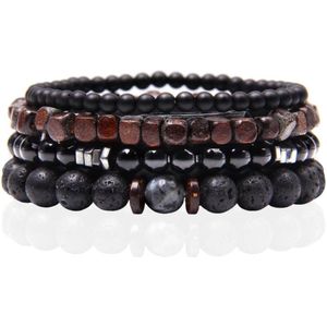 Memphis Stacked Armband - Hout & Lava Steen