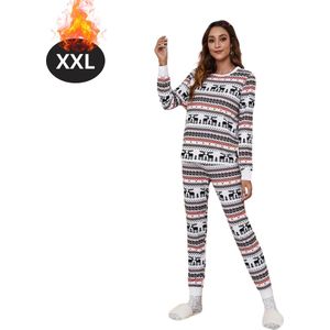 Nivard Kerst Pyjama - Dames - Kerstpyjama - Vrouwen - Slaapkleding Volwassenen - Set - Broek - Shirt - Christmas - Wit - Maat XXL