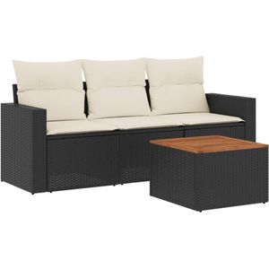 vidaXL Loungeset 4-delig - Poly Rattan - Zwart Loungeset - Lounge Set - Tuinbank - Buitendining - Outdoor Furniture