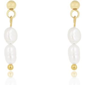 OOZOO Jewellery - Goudkleurig/witte oorbellen met parel kraaltjes - SE-3022