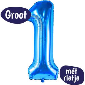 Cijfer Ballonnen - Ballon Cijfer 1 - 70cm Blauw - Folie - Opblaas Cijfers - Verjaardag - 1 Jaar, 16 Jaar, 18 Jaar, 21 Jaar - Versiering