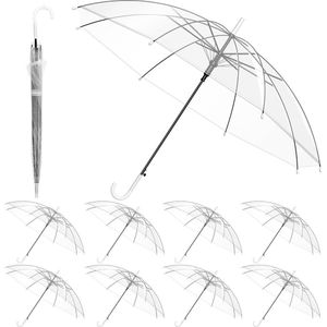 10 stuks doorzichtige paraplu's voor bruiloft - 94 cm - witte transparante paraplu - koepel - doorzichtige paraplu - paraplu handvat - halfautomatisch - vrouw - mannen - bruid - bruidsmeisje - feest - Wit koepel paraplu