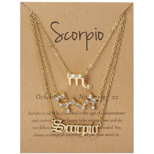 Bixorp Stars Set van 3 Schorpioen / Scorpio Kettingen - Goudkleurige Ketting op Cadeau Kaartje - Sterrenbeeld / Zodiac Sieraden Set