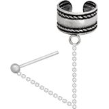 Zilveren oorbellen | Chain oorbellen | Zilveren ear cuff, gladde band met geoxideerde, gedraaide randen en chain