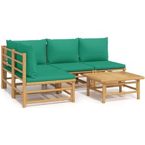vidaXL 5-delige bamboe loungeset met groene kussens Bamboesalonset - Lounge Set - Buitenspeelkamer - Tuinset - Garden Furniture