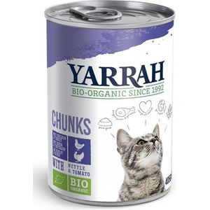 Yarrah - Natvoer Kat Blik Chunks met Kip & Kalkoen Bio - 12 x 405 g