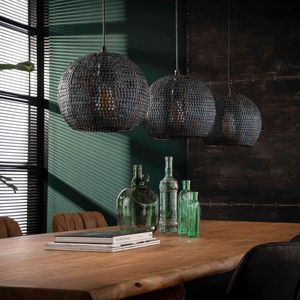 DePauwWonen - Hanglamp Sammy half rond - 3 lichts - E27 Fitting - Donker Bruin - Hanglampen Eetkamer, Woonkamer, Industrieel, Plafondlamp, Slaapkamer, Designlamp voor Binnen