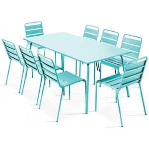 Oviala - Tuinset met tafel en 8 turquoise stoelen - Palavas