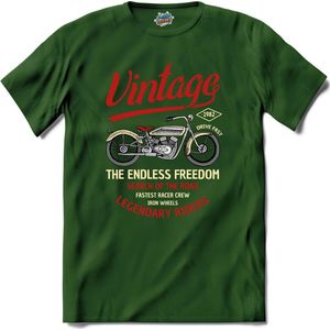 The Endless Freedom | Motor - Hobby - Vintage - T-Shirt - Unisex - Bottle Groen - Maat L