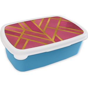 Broodtrommel Blauw - Lunchbox - Brooddoos - Goud - Design - Roze - 18x12x6 cm - Kinderen - Jongen