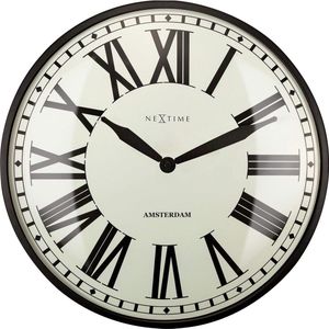 Landelijke wandklok - 40cm -Stille klok - Black-Metal-NeXtime Nieuw Amsterdam
