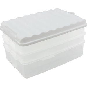 Lunchbox met meerdere vakken - Stapelbare voedselbox voor de koelkast - Lunchbox lekvrij met deksel - Ca. 25 x 15,5 x 14 cm (1 set/wit)