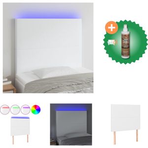 vidaXL Hoofdbord LED 90x5x118/128 cm kunstleer wit - Bedonderdeel - Inclusief Houtreiniger en verfrisser