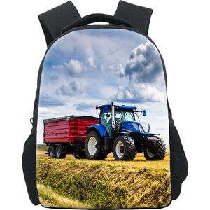 school - rugtas - blauwe trekker - tractor - new holland - peuter