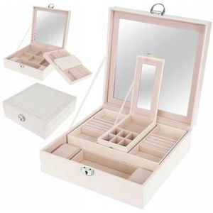 Luxe XXL Sieradendoos met Spiegel en Slot - (Ring, Ketting, Oorbellen, Horloge) Sieradendoos - Wit