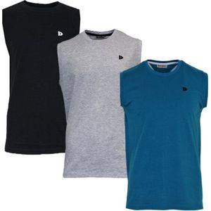 3-Pack Donnay T-shirt zonder mouw (589100) - Sportshirt - Heren - Black/Grey-marl/Petrol (627) - maat L