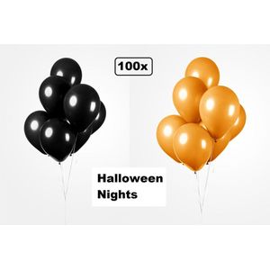 100x Luxe Ballon mix zwart/oranje 30cm - Halloween - Creepy Festival feest party verjaardag landen helium lucht thema