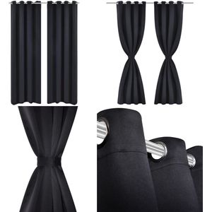 Gordijnen met metalen ringen 135 x 245 cm 2 stuks (zwart) - Gordijn - Gordijnen - Vitrage - Vitrages