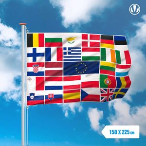 Vlag met de vlaggen van de EU landen 150x225cm